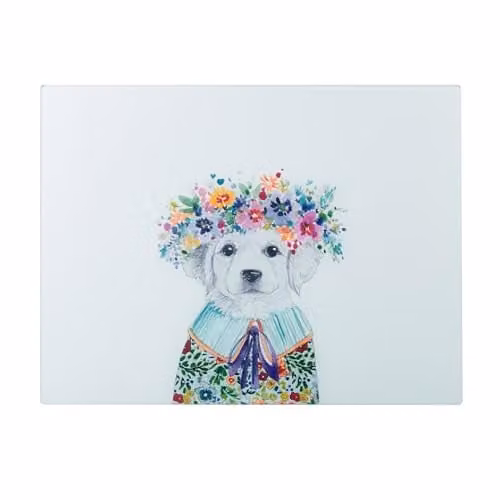Mikasa Tipperleyhill Glass Worktop Protector, Multicolour and White Puppy Design, W: 40 cm, D: 30 cm, H: 1.21 cm