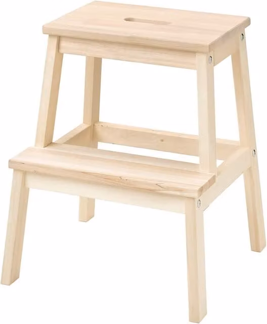 Relsy Untreated Natural Wood 2 Step Stool in Brown and Beige
