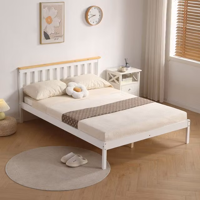 Comfy Living Ltd Low Footend Solid Wood Bed Frame in White, W/D/H: 180 x 200 cm