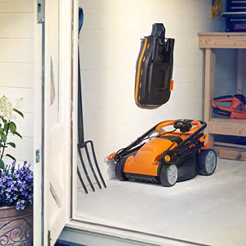 LawnMaster 34cm Electric Lawnmower in Orange with Fixed Steel Blade and Collection Bag – 8