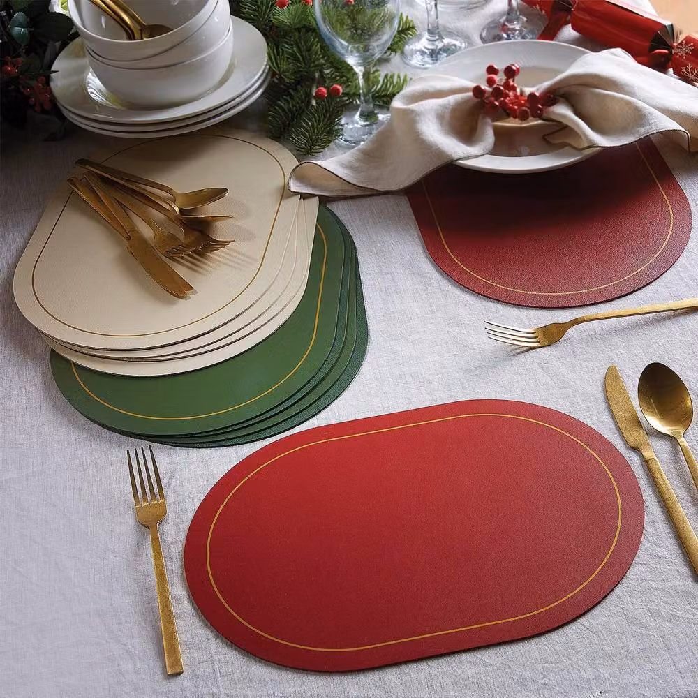 Coopers of Stortford Set of 4 Reversible Wipe Clean PVC Oval Placemats in Beige and Gold – 2