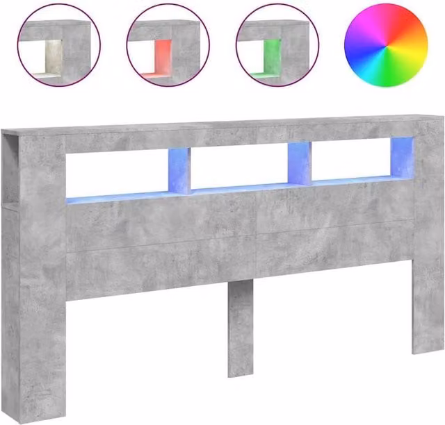 Berkfield Home Modern LED Headboard in Matt Concrete Grey with Integrated Shelf and USB Charging Port, Width: 200 cm