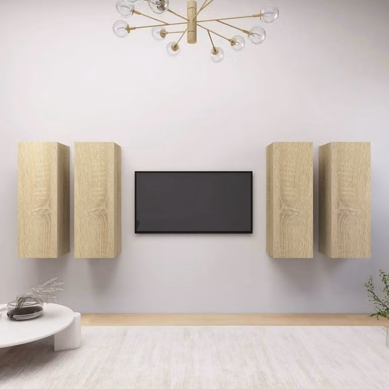 Berkfield Home Set of 4 TV Cabinets in Sonoma Oak Light Oak Engineered Wood W/D/H: 30.5 x 30 x 90 cm
