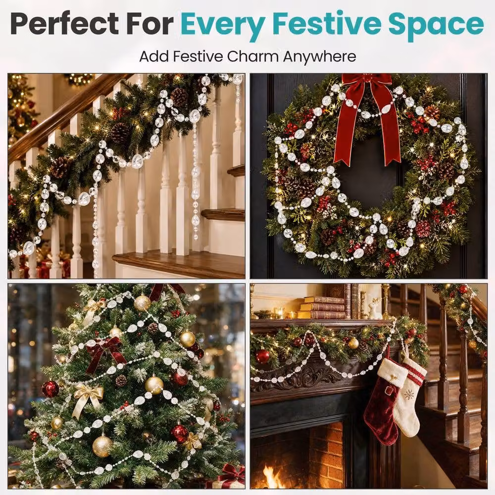 Neel Blue Iridescent Bead Chain Garland, 8m Christmas Decoration in Blue, White and Transparent – 6