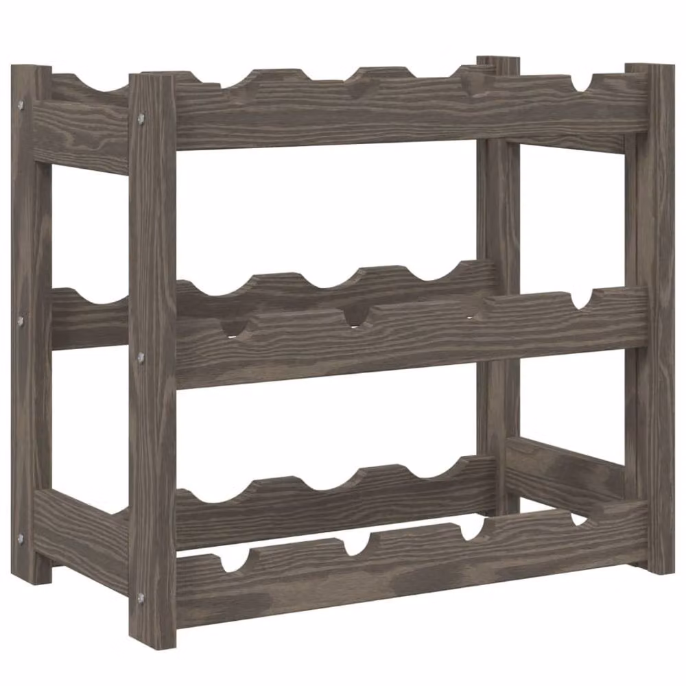 Berkfield Home Grey Solid Pine Wall Mounted Rustic Wine Rack for 12 Bottles – 2