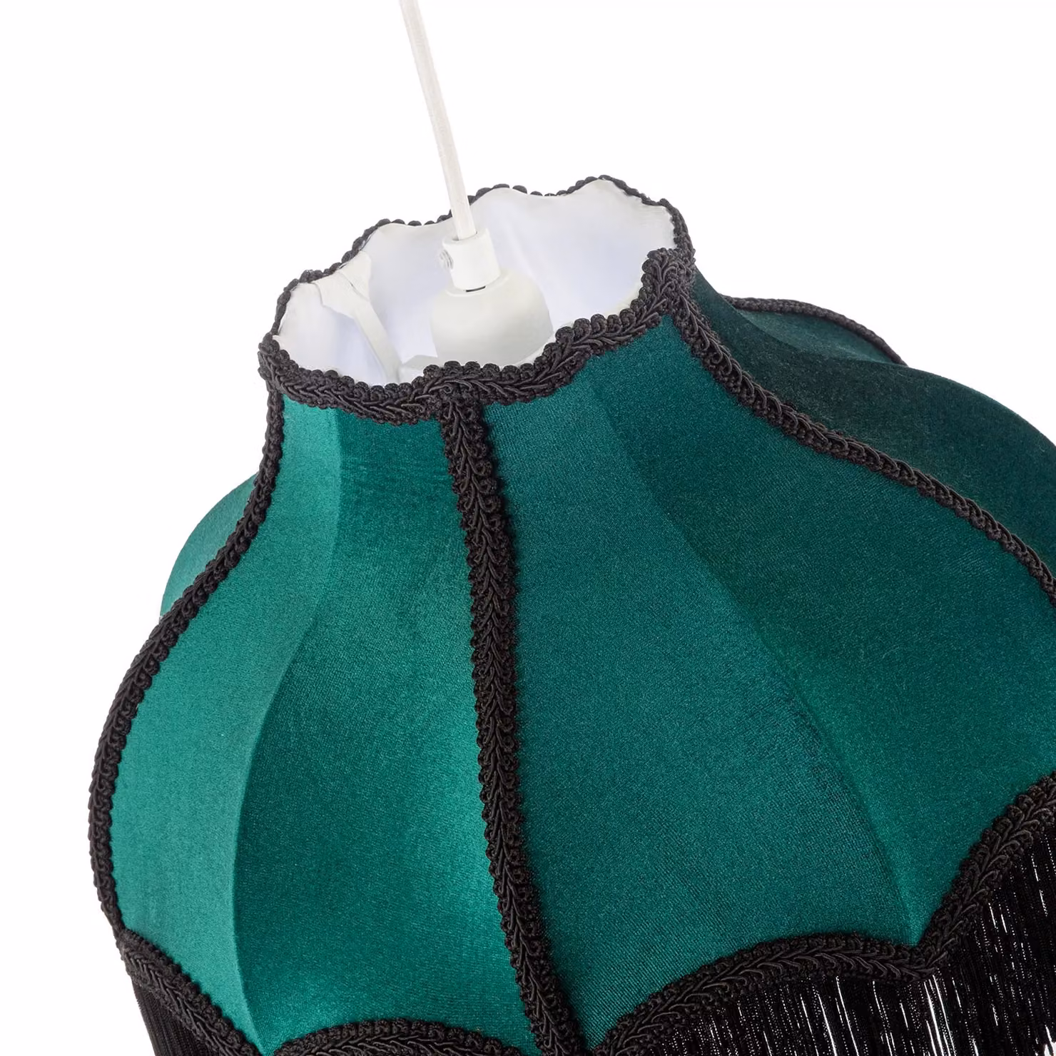 Happy Homewares Classic Victorian Emerald Green Velvet Dome Lamp Shade with Long Tassels and Embroidered Trims, Diameter: 36 cm – 3