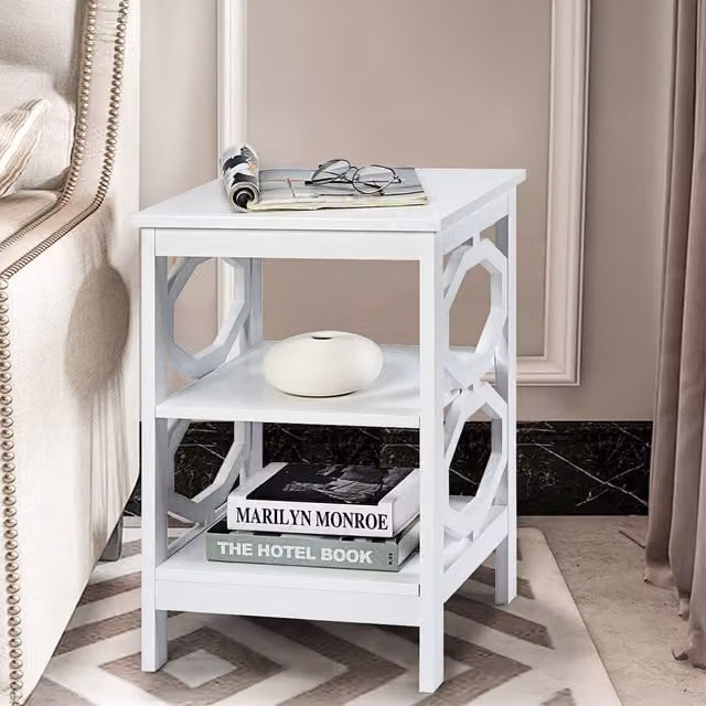 Costway Set of 2 Modern White Lacquered Square Side Tables for Living Room or Bedroom