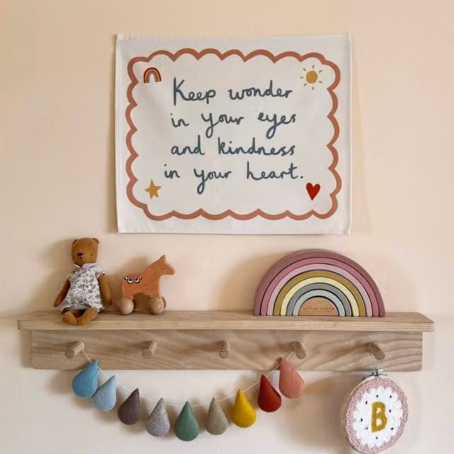 Kid of the Village Keep Wonder In Your Eyes Blue Textile Hanging Banner