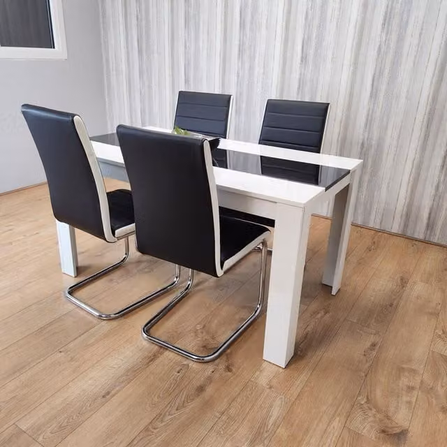 Kosy Koala Modern Dining Table Set with 4 Faux Leather Chairs in White, Black and Brown