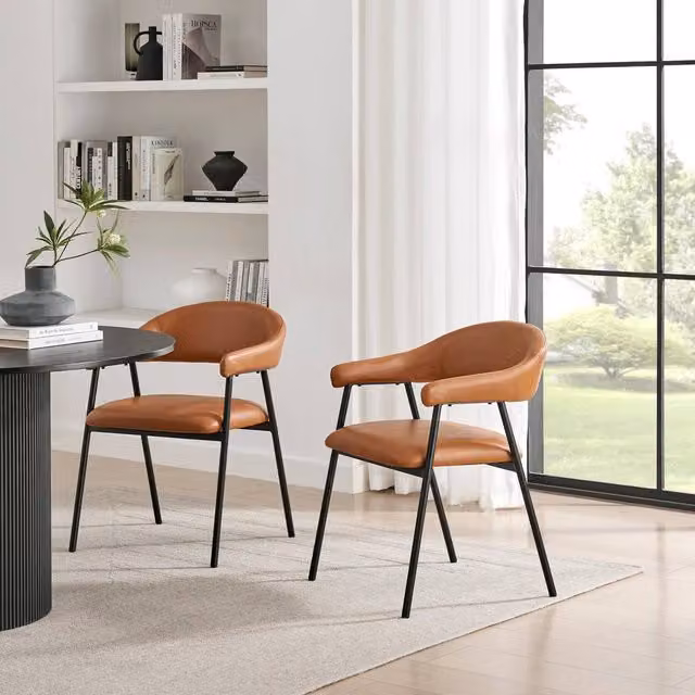 FurnitureboxUK Set of 2 Delos Tan Faux Leather Dining Chairs in Brown – 1