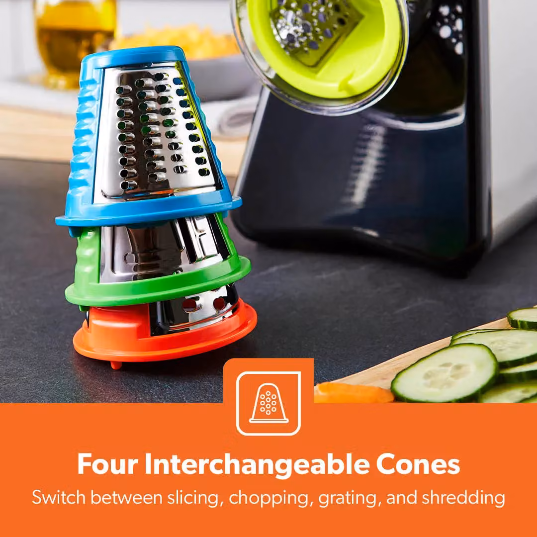 Geepas 4-in-1 Electric Salad Maker Slicer Fruit Cutter and Vegetable Grater and Chopper in Silver – 3