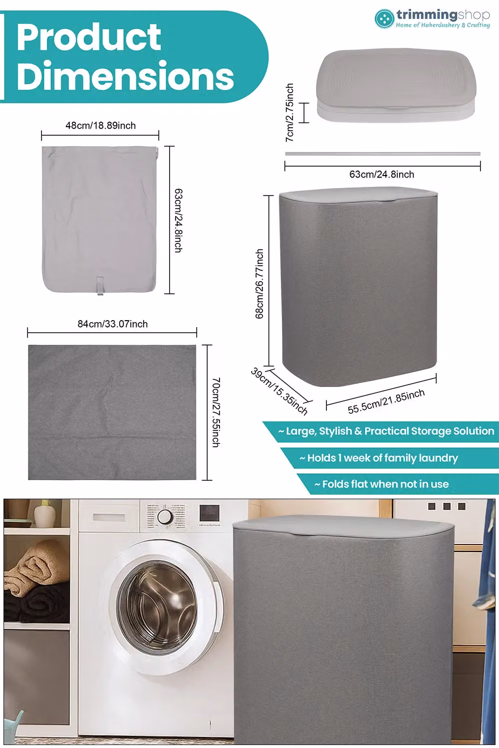 Neel Blue 90L Large Laundry Basket with Dual-Compartment, Lid and Handles in Grey – 2