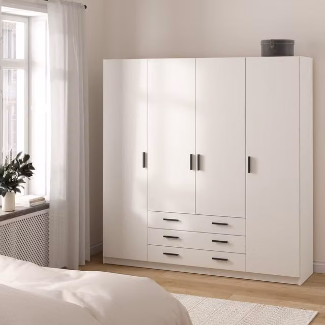 Furniture To Go Sprint Wardrobe with 4 Hinged Doors and 3 Integrated Drawers in Matt White