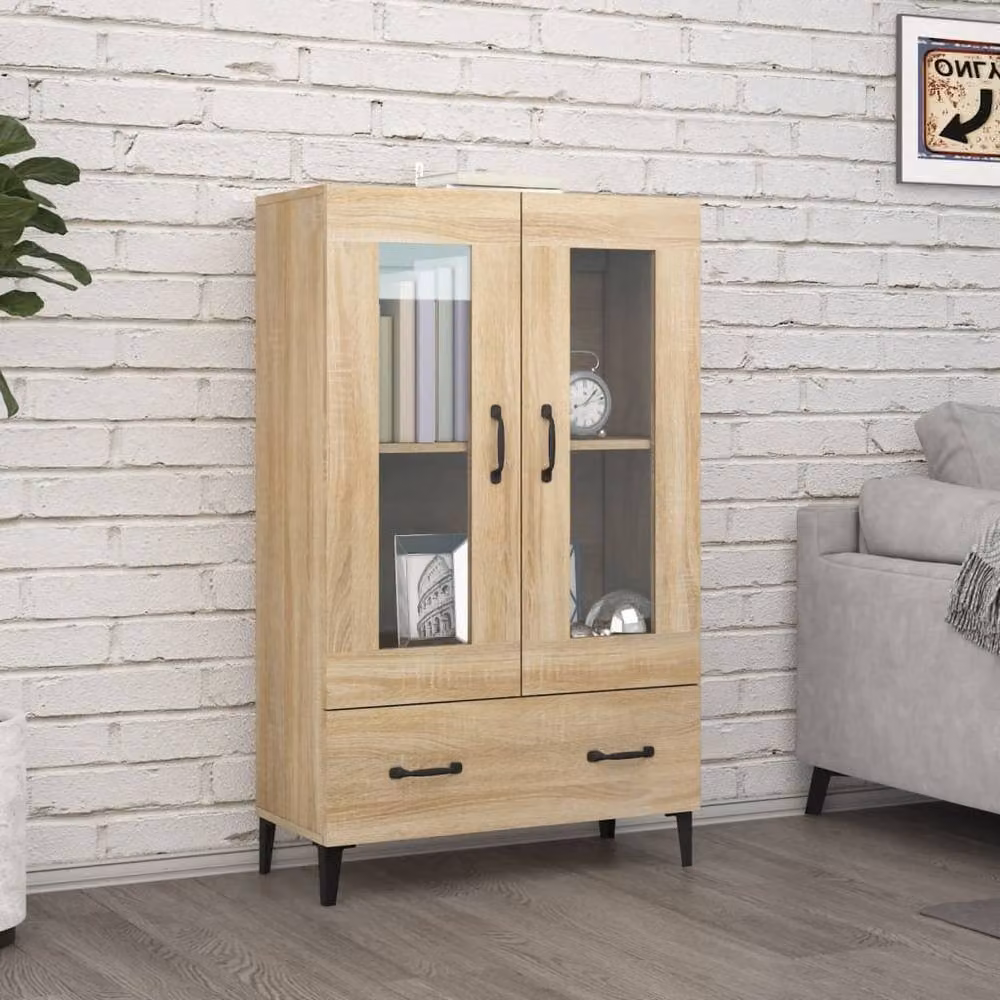 Berkfield Home Sonoma Oak Highboard in Brown with Glass Doors, W/D/H: 70 x 31 x 115 cm – 2