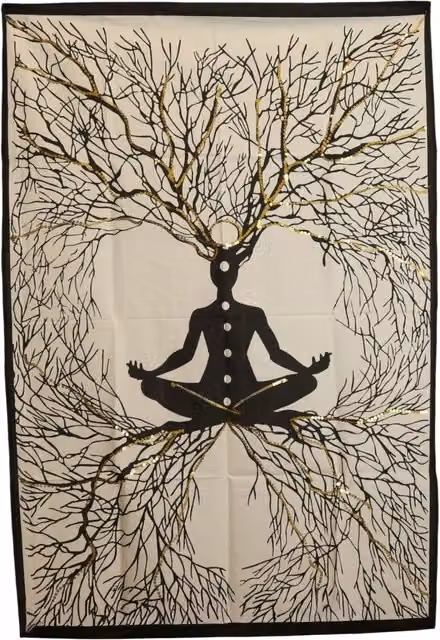 KDMK Chakra Earth Connection Cotton Wall Art in Black, Gold and Multicolour, W: 70 cm, H: 110 cm