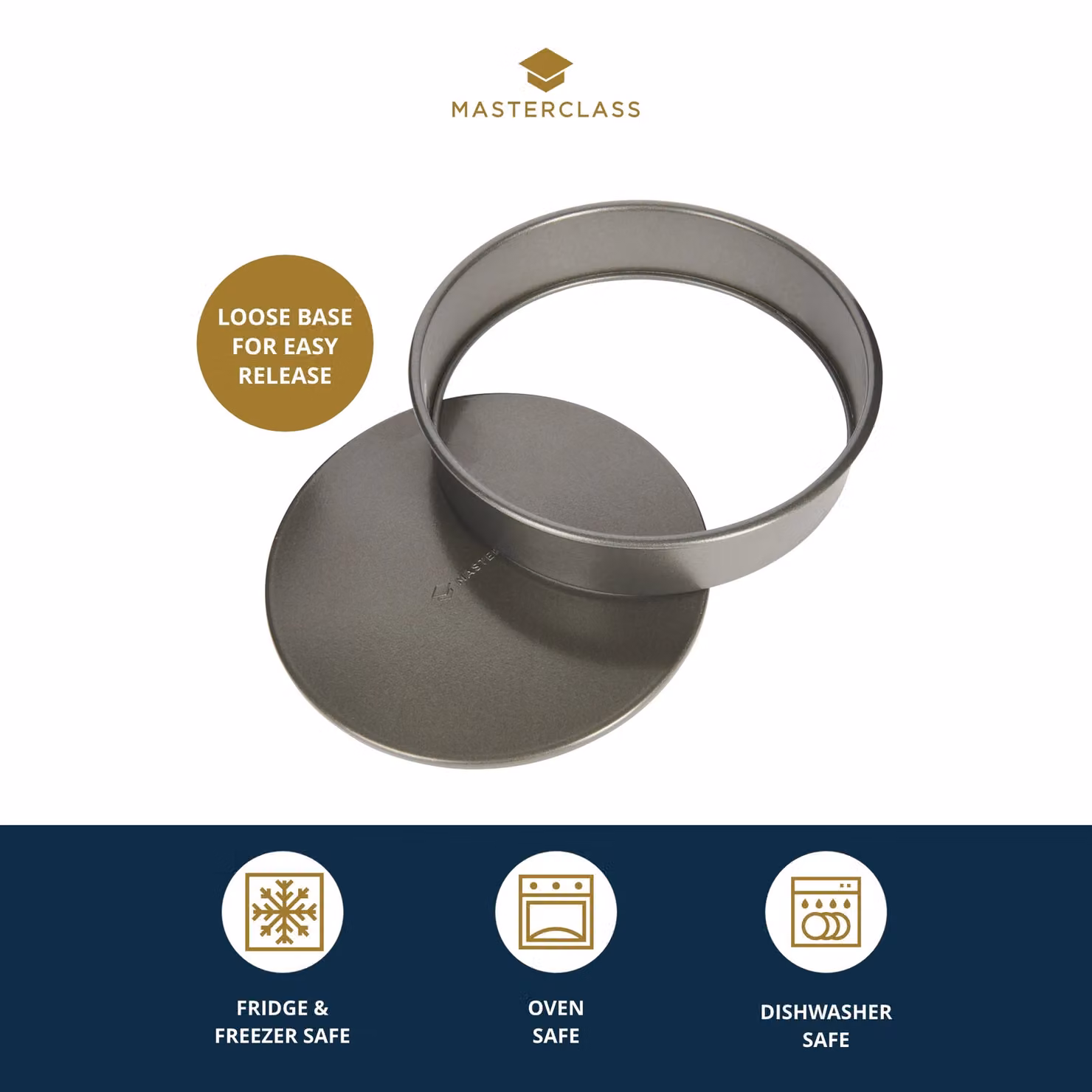 MasterClass Non-Stick Loose Base Round Carbon Steel Cake Tin, Grey, 20cm – 7
