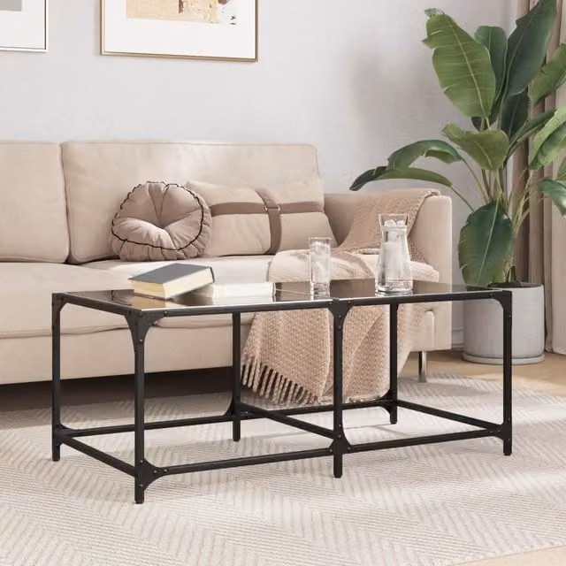 Berkfield Home Modern Rectangular Coffee Table with Black Glossy Glass Top and Steel Frame, W: 98.5 cm, D: 50 cm, H: 40 cm