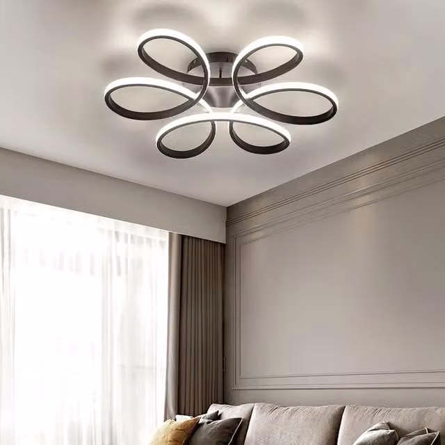 Livingandhome Modern Black Acrylic Petal Semi Ceiling Light, Diameter: 74 cm, 93W