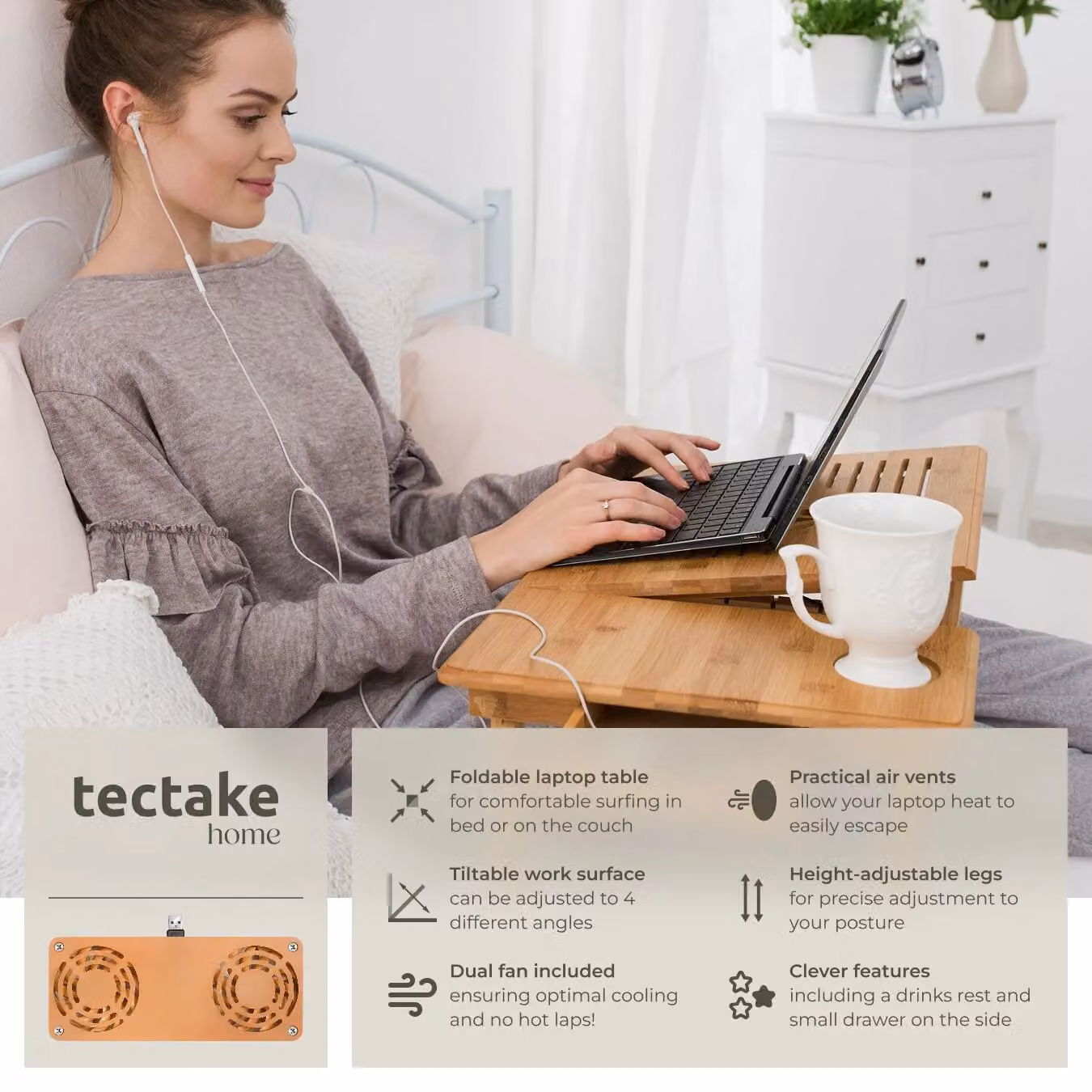 tectake Kerstin Laptop Stand in Brown with Height-Adjustable Tilting Bamboo Top – 2