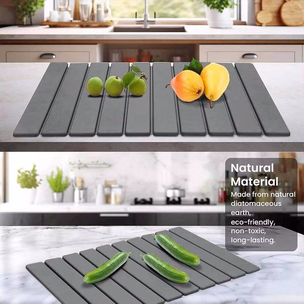 FLAVORA Grey Foldable Diatomaceous Earth Drying Mat, W: 60 cm, D: 39 cm – 5