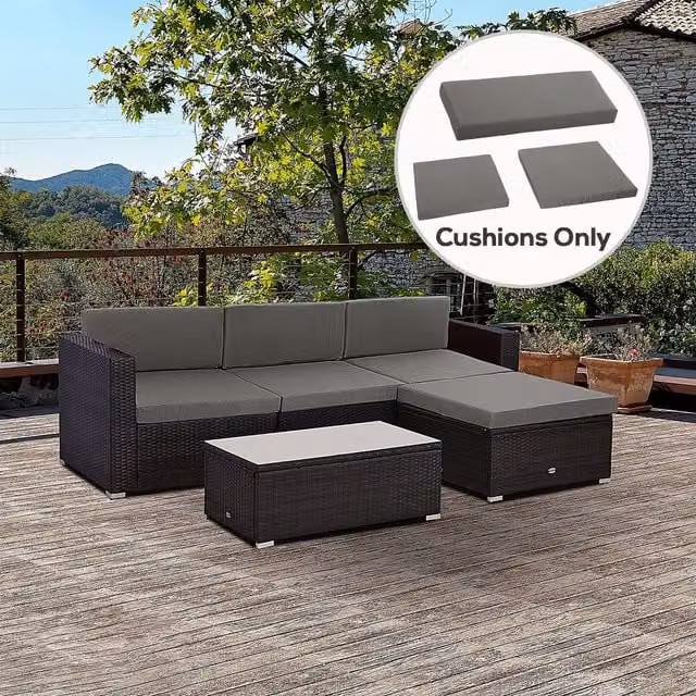 Outsunny 7 Piece Grey Water Repellent Outdoor Cushion Pad Set for Rattan Furniture