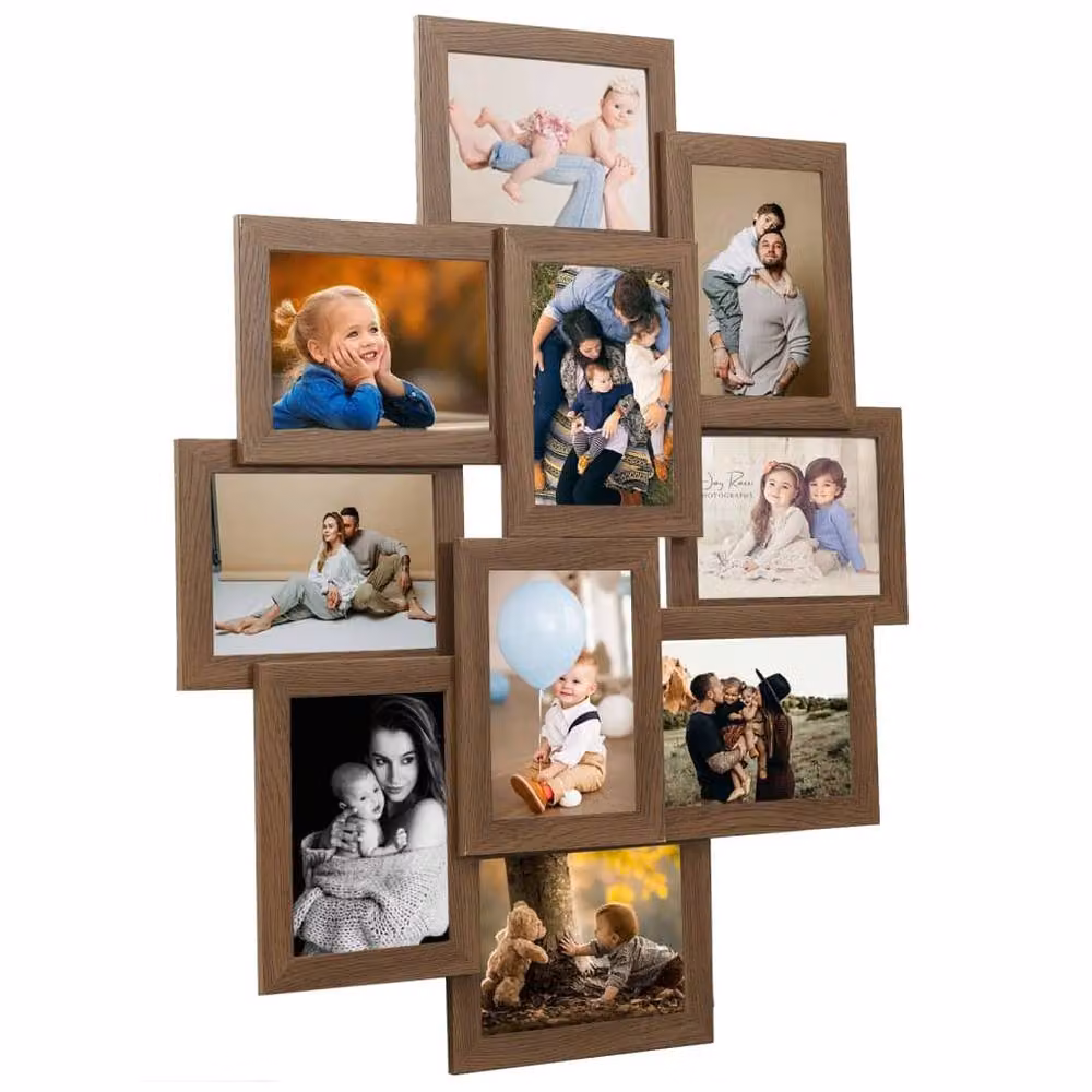 Berkfield Home Modern Rectangular Collage Photo Frame in Light Brown for 10 x 10x15 cm Pictures – 2