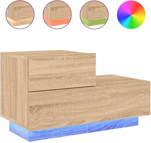 Berkfield Home Bedside Cabinet with Integrated LED Lights in Sonoma Oak Light Brown, W/D/H: 70 x 36 x 40.5 cm