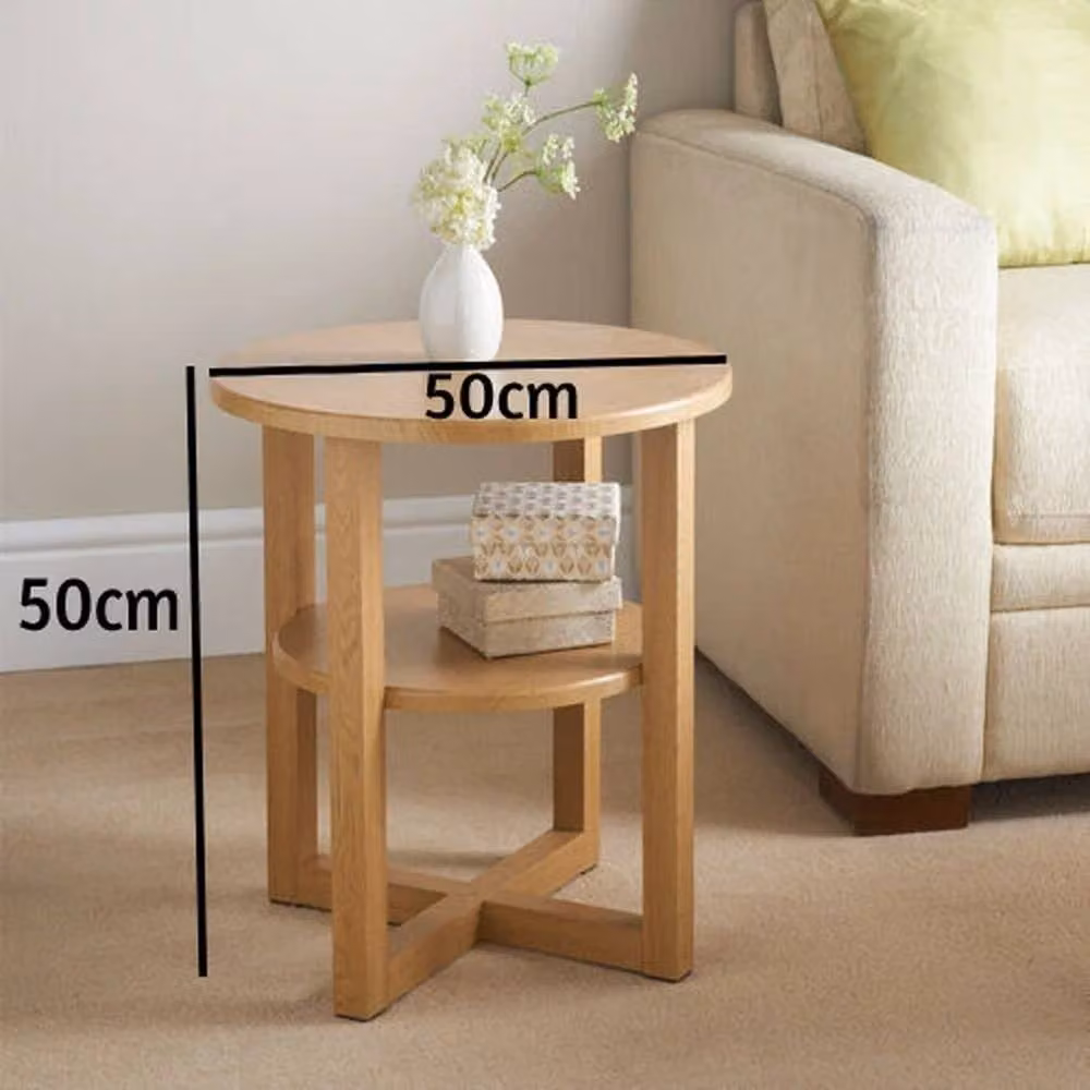 FORGEVIO Modern Round Small Side Table in Oak Wood and Brown MDF – 2