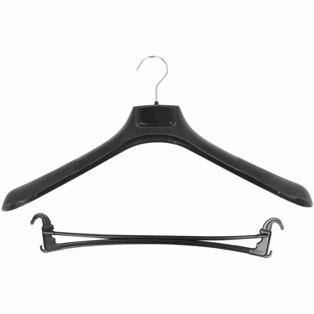 PAWNORA Set of 5 Broad Black Plastic Suit Hangers with Clips and Bar – 4