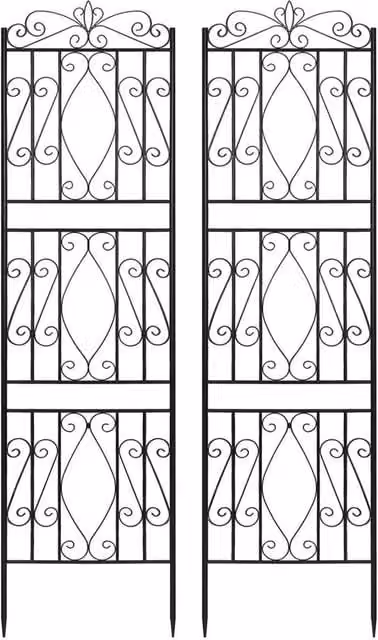 NESTLUNE 2-Piece Black Powder-Coated Metal Garden Trellis Fence Panels, W: 100 cm, D: 15 cm, H: 182.88 cm