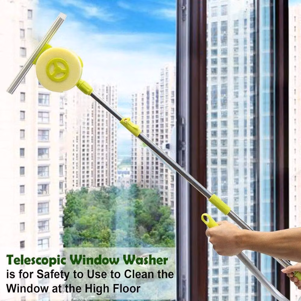 ATEK 2-in-1 U-Shaped Window Squeegee and Sponge Cleaner with Telescopic Extension Pole, Green – 4