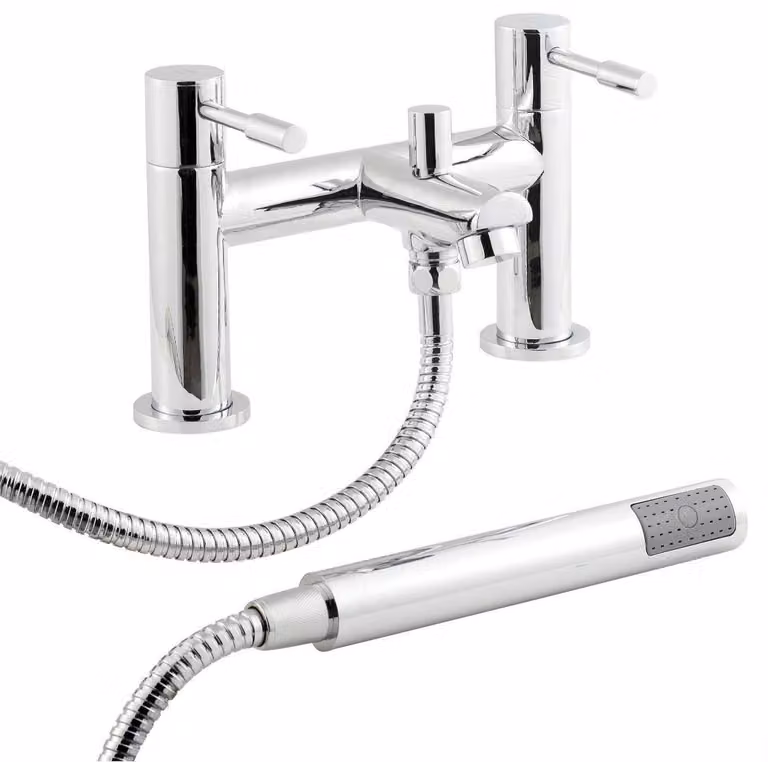 Nuie Cascade Series 2 Two Handle Deck Mounted Bath Shower Mixer Tap with Shower Set and Pop Up Waste in Chrome