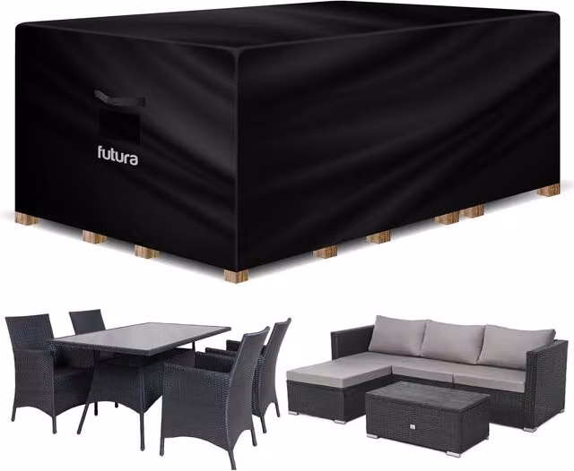Futura Waterproof Rectangular Garden Furniture Cover in Black 420D Oxford Fabric, W/D/H: 160 x 160 x 70 cm – 7