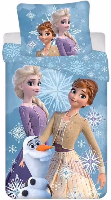 Frozen Cotton Snowflake Reversible Duvet Cover and Pillowcase Set for Children, Blue/Multicolour, W/D/H: 140 x 200 cm