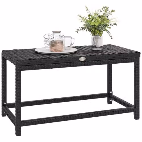 Outsunny Black Outdoor Coffee Table with X-Shaped Frame and Polyrattan Design, W: 80 cm, D: 43 cm, H: 40 cm – 1