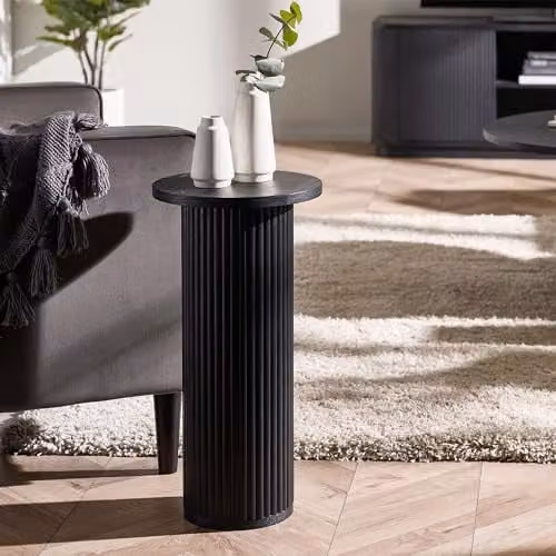 Julian Bowen Louis Black Ash Round Fluted Drinks Side Table, W/D/H: 30 x 30 x 60.5 cm – 5