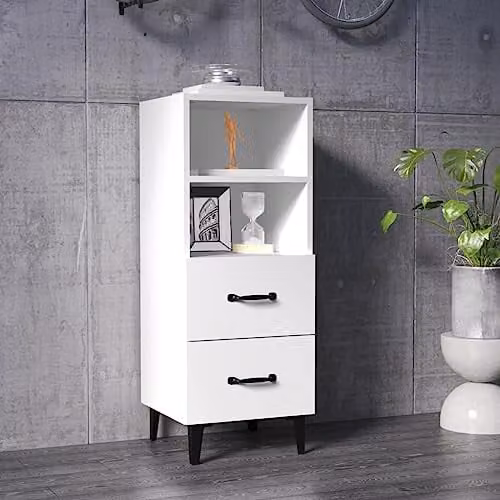 vidaXL Modern White Matt Sideboard in MDF, W/D/H: 34.5 x 34.5 x 90 cm