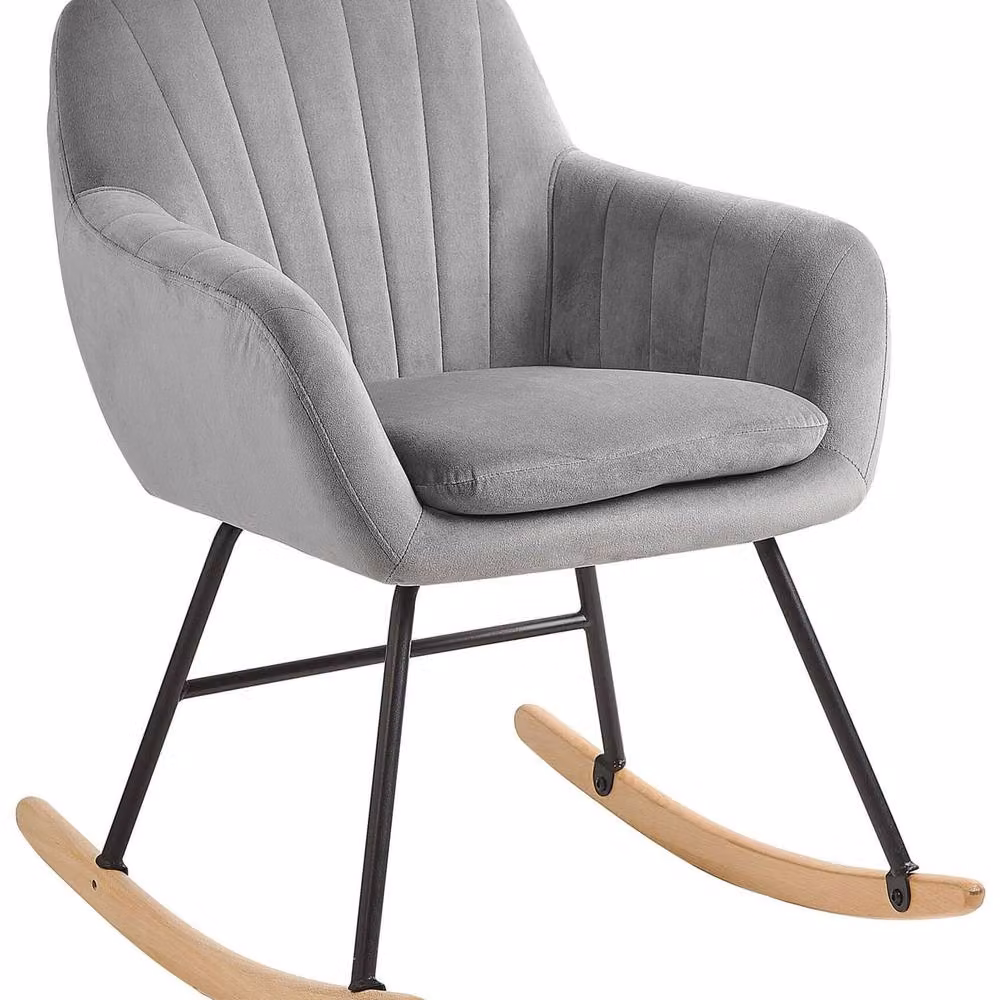 Wyld and Coco Grey Velvet Rocking Chair with Metal Frame and Armrests – 2