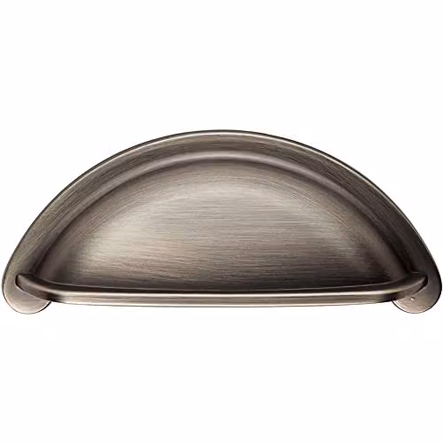 Brushed Gun Metal Cup Pull Handle for Kitchen Drawers and Cupboard Doors, W: 9.4 cm, H: 4.15 cm, Fixing Centres: 7.6 cm
