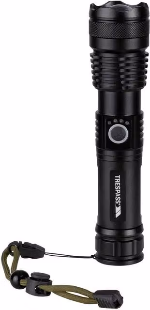 Trespass Edzell Rechargeable LED Aluminium Torch in Black