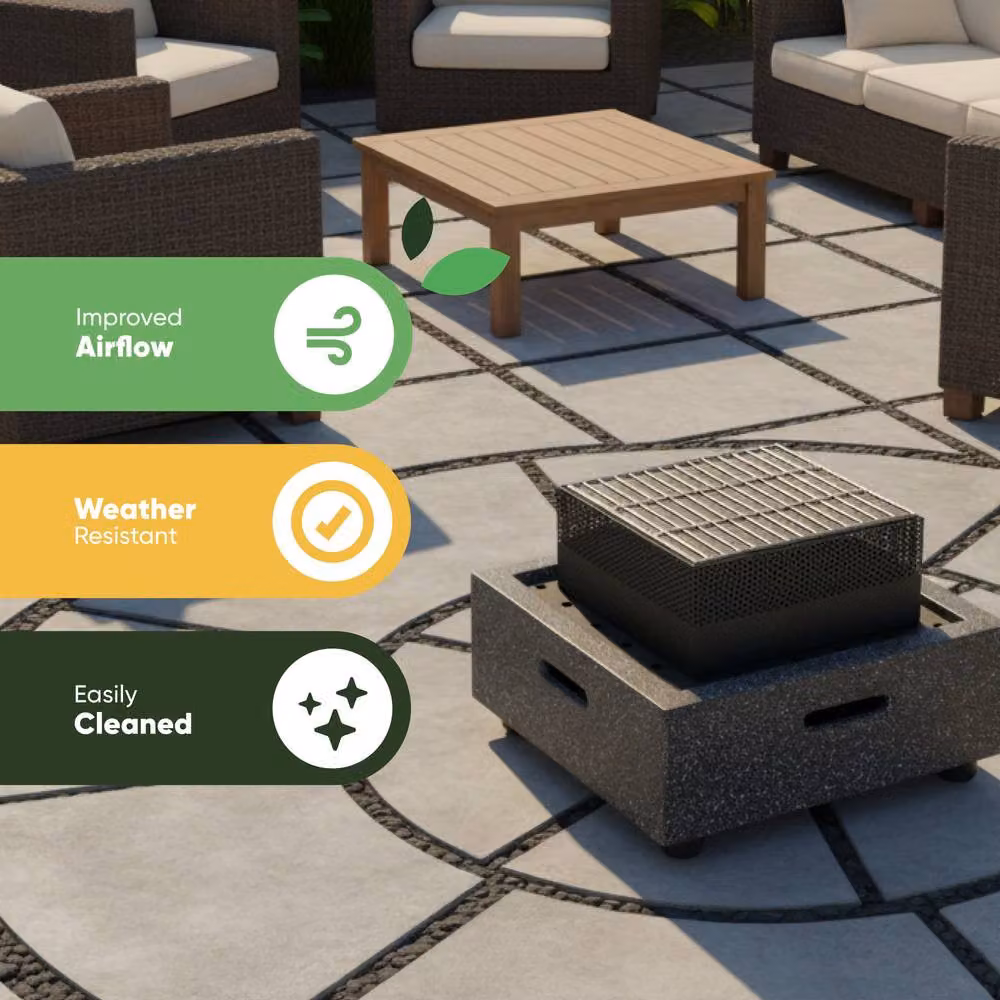 Gardenwize MGO Square Outdoor Fire Pit BBQ and Charcoal Grill Tabletop in Grey, W: 52.5 cm, D: 52.5 cm, H: 35.2 cm – 4