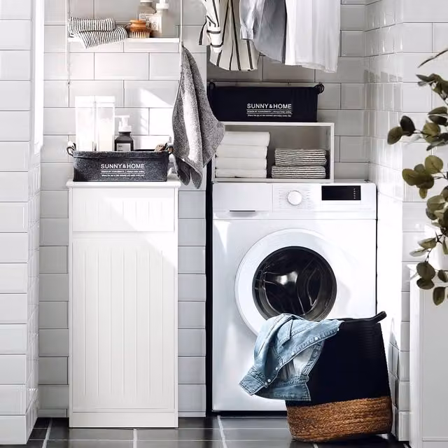 SoBuy Modern Narrow Bathroom Cabinet with Internal Drawers and Hinged Doors in White or Grey – 1