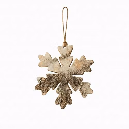 SHATCHI White Snowflake Shape Birch Bark Wooden Christmas Hanging Decoration, Diameter: 16 cm