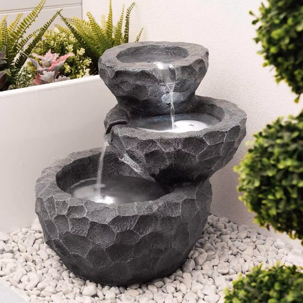 Gardenwize Solar Cascading Three Tiered Rock Garden Water Feature in Grey, W/D/H: 40 x 46 x 44 cm – 3