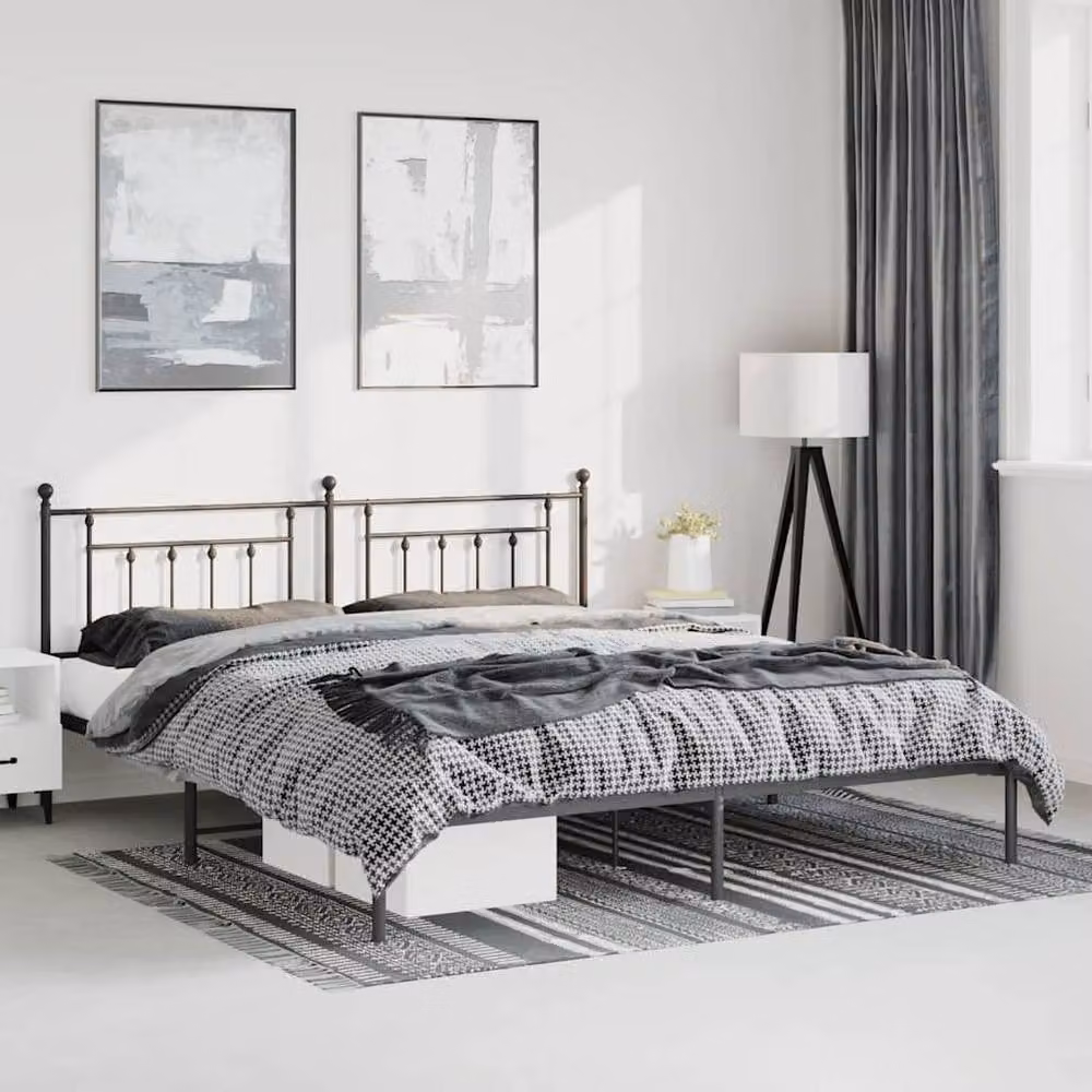 Berkfield Home Metal Bed Frame with Headboard in Black, W/D/H: 193 x 198 x 97 cm – 2