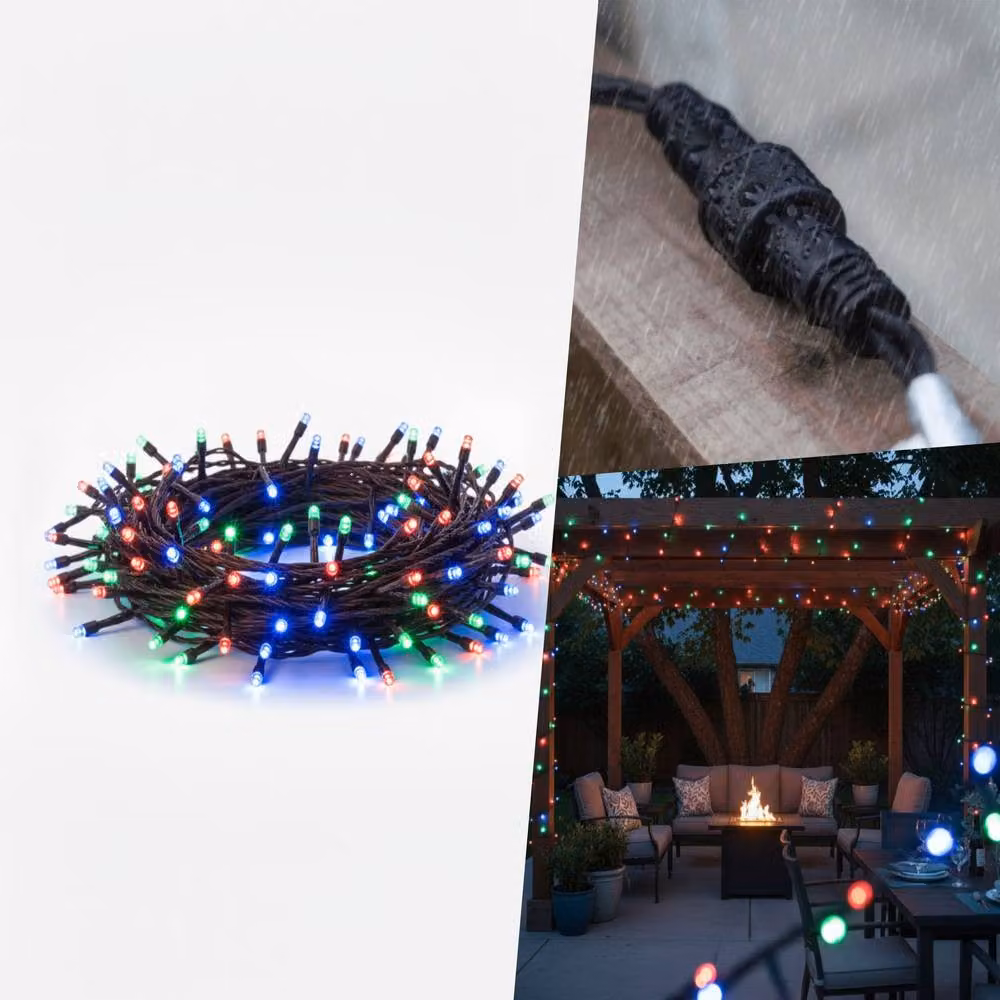 Pegdev RGB LED Cluster Lights with Flash, Multicolour, Black Cable, Connectable, 5m – 4
