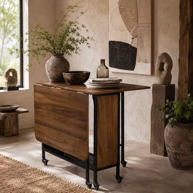Wyld Haus Suzito Drop Leaf Dining Table in Brown and Black, Seats 6