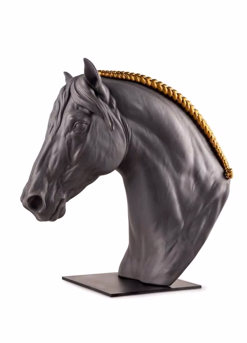 Lladró Equinus Porcelain Animal Sculpture in Black, Brown and Grey