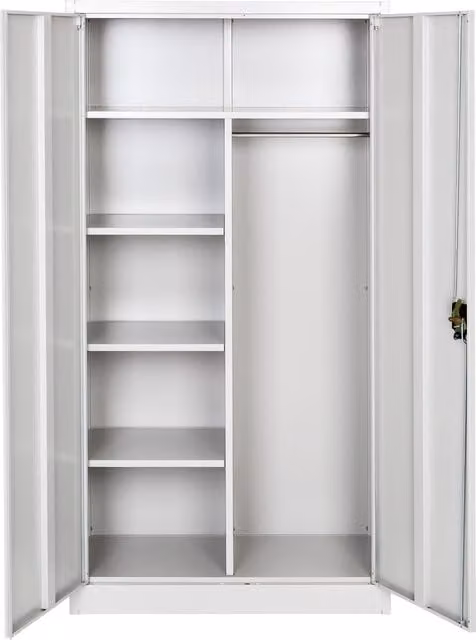 tectake Grey Metal Filing Cabinet with Internal Shelves, Hanging Rod and Lock