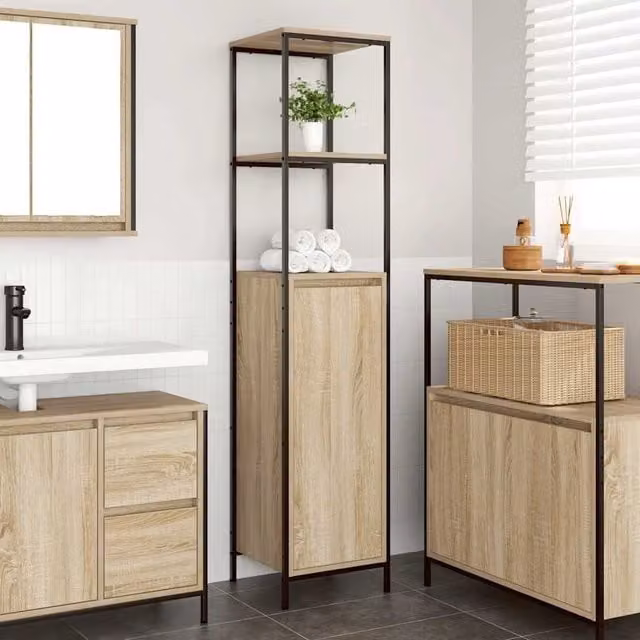 Berkfield Home Bathroom Cabinet with Shelves in Sonoma Oak Brown, W/D/H: 36 x 35 x 165 cm – 1